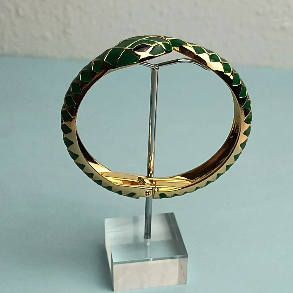 Serpenti Snake Enamel Hinged Cuff Bracelet Cut Diamond Emerald Green Gol… - Picture 2 of 7